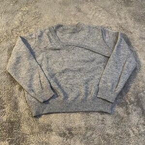 Grey Knit Sweater With unique‎ Overlap design